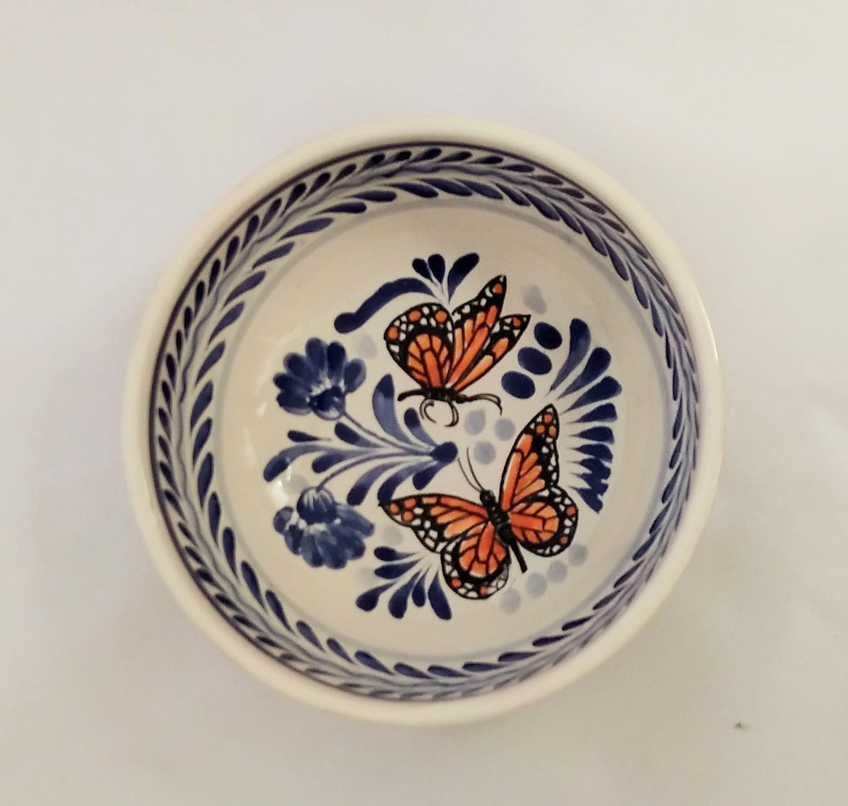 Butterfly Cereal Bowl 16.9 Oz Blue-Orange Colors - Mexican Pottery by Gorky Gonzalez