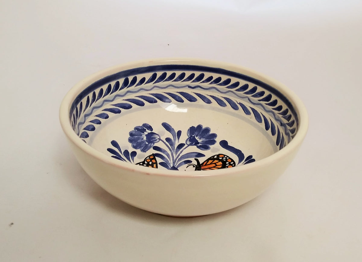 Butterfly Cereal Bowl 16.9 Oz Blue-Orange Colors - Mexican Pottery by Gorky Gonzalez