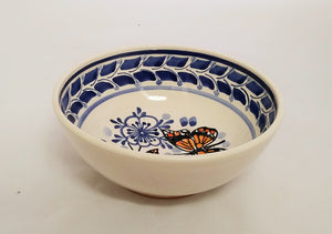 Butterfly Cereal Bowl 16.9 Oz Blue-Orange Colors - Mexican Pottery by Gorky Gonzalez