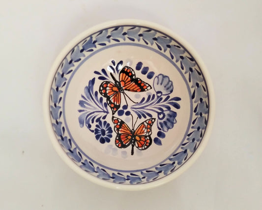 Butterfly Cereal Bowl 16.9 Oz Blue-Orange Colors - Mexican Pottery by Gorky Gonzalez