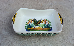Bird Mini Rectangular Bowl 7.7*5.3 inches Green-Terracota Colors - Mexican Pottery by Gorky Gonzalez