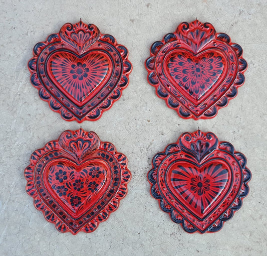 Ornament Love Heart 5*5" Red Colors Set (4 pieces)