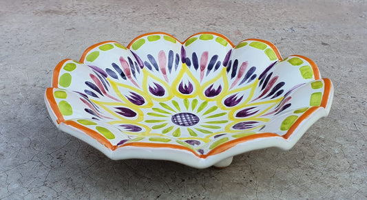 Flower Shape Footed Snack Dish 7" D Purple Colors