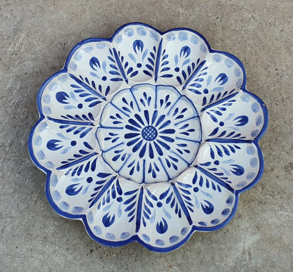Deviled Eggs / Snack Plate Flower Shape 10" D Blue & White Colors