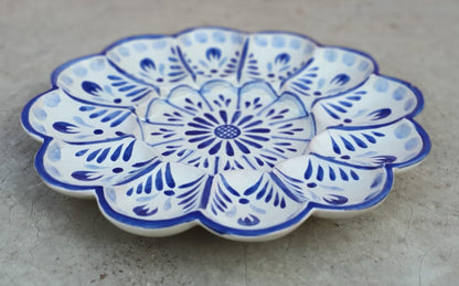 Deviled Eggs / Snack Plate Flower Shape 10" D Blue & White Colors