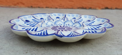 Deviled Eggs / Snack Plate Flower Shape 10" D Blue & White Colors