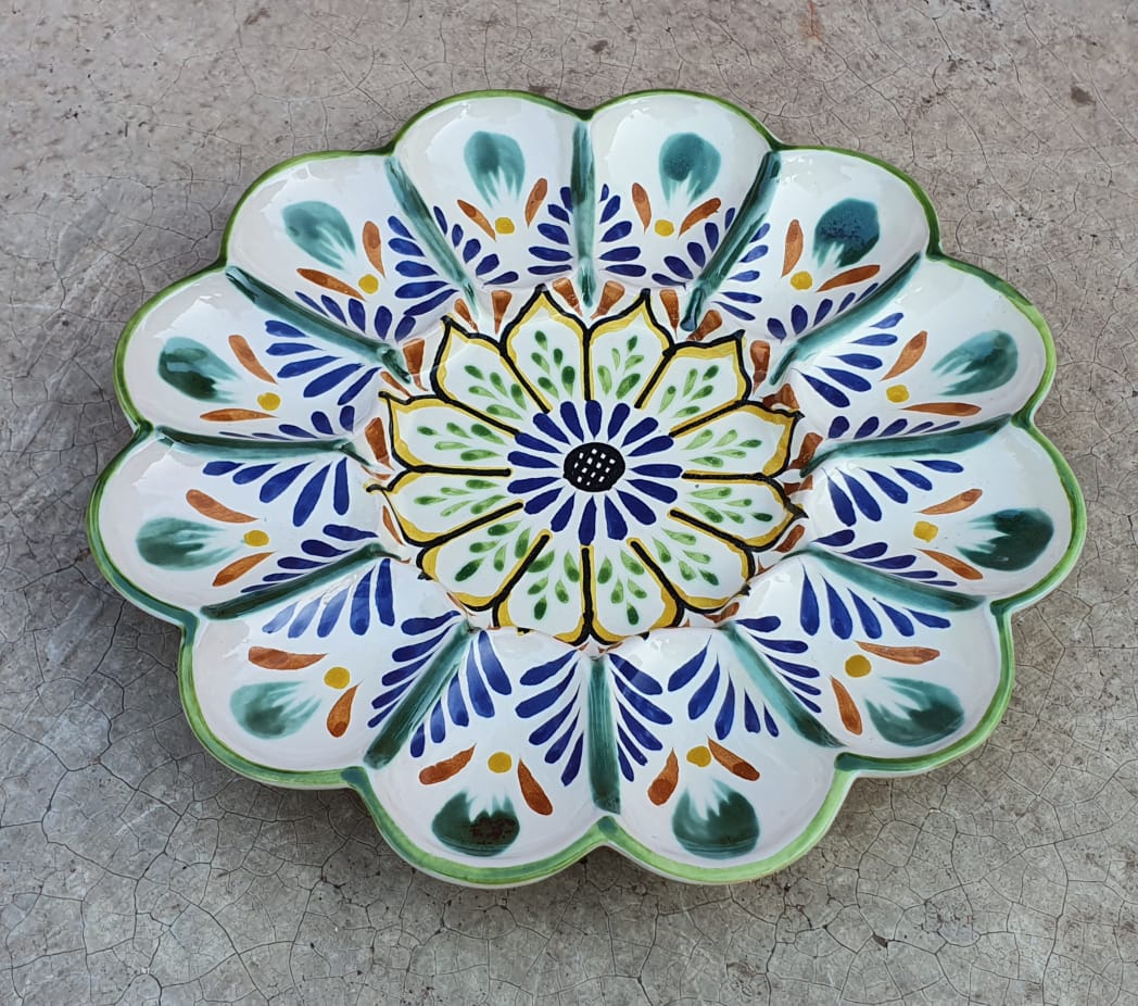 Deviled Eggs / Snack Plate Flower Shape 10" D MultiColors