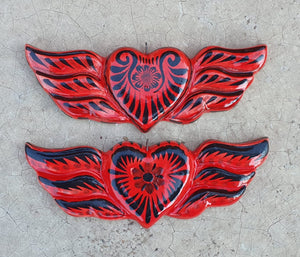 Ornament Heart w/Wings Red-Black Set (2 pieces)