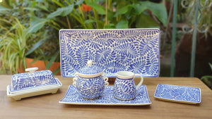 Table Top Set Milestones pattern (6 pieces) Blue and White