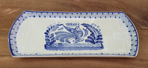 Bird Large Tray 14 x 6" Blue Colors - Mexican Pottery by Gorky Gonzalez