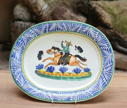 CowBoy Decorative / Serving Semi Oval Platter / Tray 16.9x13.4" MultiColors
