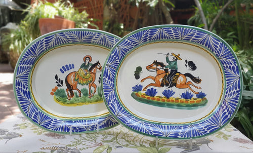 CowBoy and CowGirl Decorative / Serving Semi Oval Platter / Tray 16.9x13.4