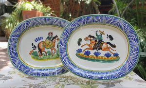 CowBoy and CowGirl Decorative / Serving Semi Oval Platter / Tray 16.9x13.4" MultiColors