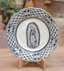 Lady of Guadalupe Flower Shape Plates Black and White