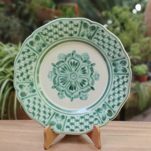 Flower Shape Plate w/Flowers Green Colors