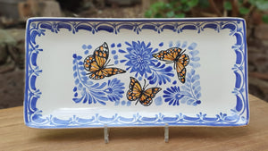 Butterfly Tray Large Rectangular Plate 7.5x15" Blue - Mexican Pottery by Gorky Gonzalez