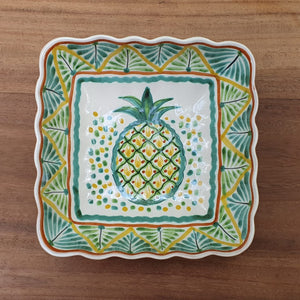 PineApple Rectangular and Square Salad Bowl Set (2 pieces) Green-Yellow Colors