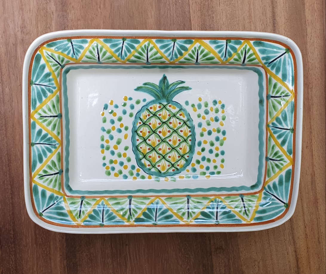 PineApple Rectangular Bowl 11*7.9" Green-Yellow Colors