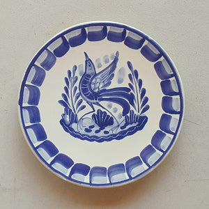 Bird Bread Plate / Tapa Plate 6.3" D Blue and White - Mexican Pottery by Gorky Gonzalez
