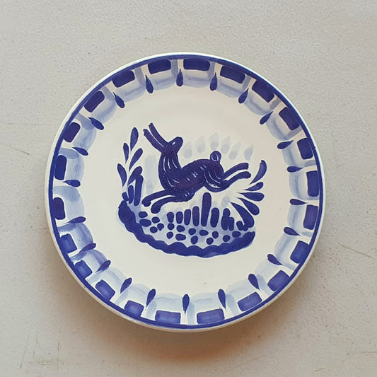 Rabbit Bread Plate / Tapa Plate 6.3" D Blue