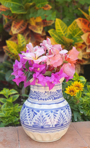 Flower Vase Ribbed Blue and White