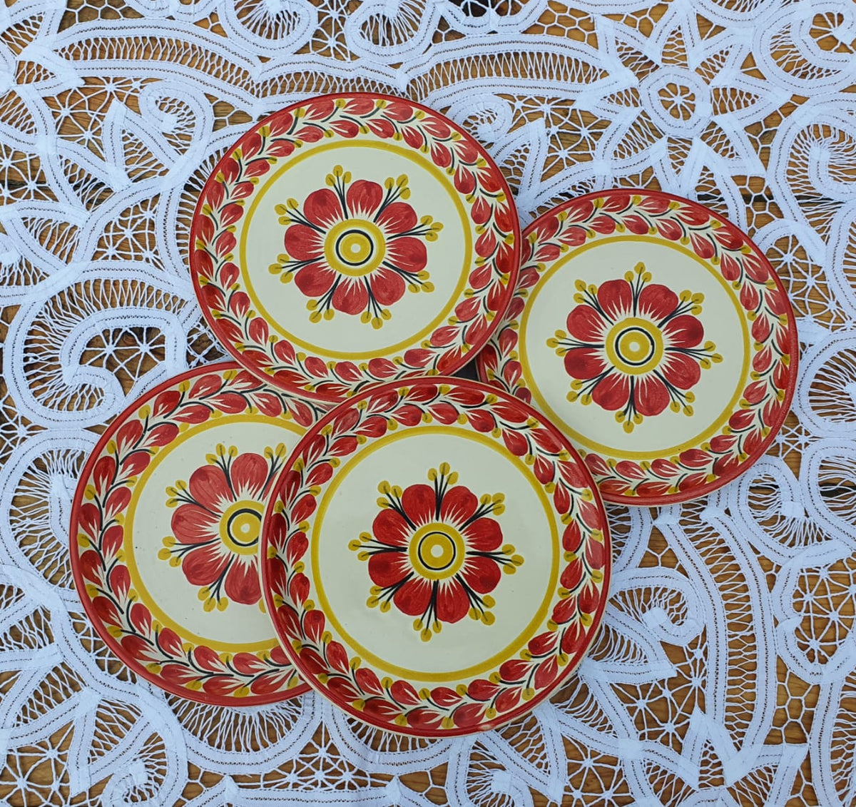 Flower Bread Plate / Tapa Plate 6.3" D Red Colors SET (2 pieces)