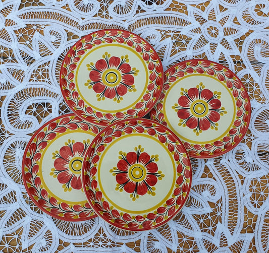 Flower Bread Plate / Tapa Plate 6.3" D Red Colors SET (2 pieces)