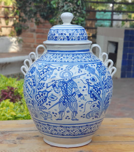 Decorative Vase Cazador Pattern 16.5" H Blue and White