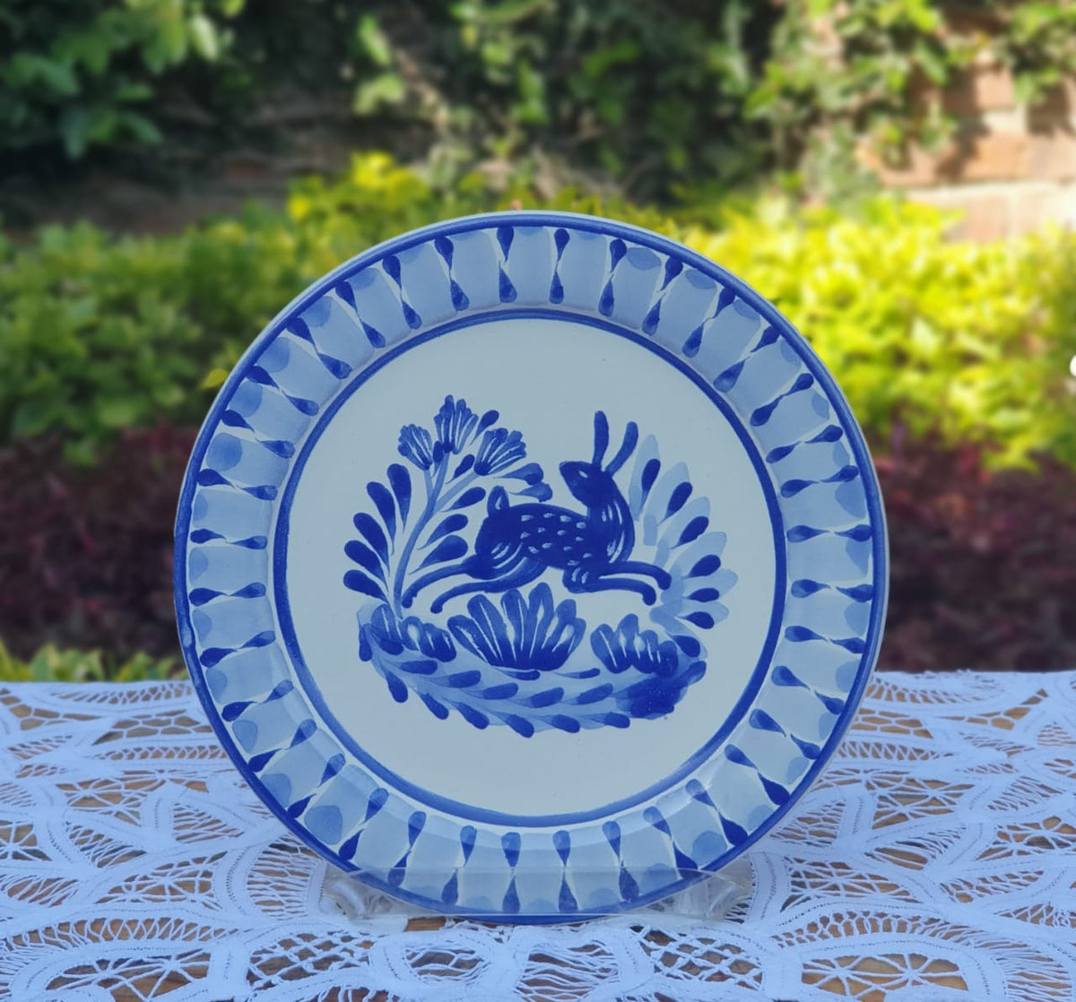Rabbit Plate Blue and White