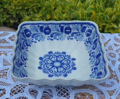 Flower Square Salad Bowl 8.5 X 2.6" Blue and White
