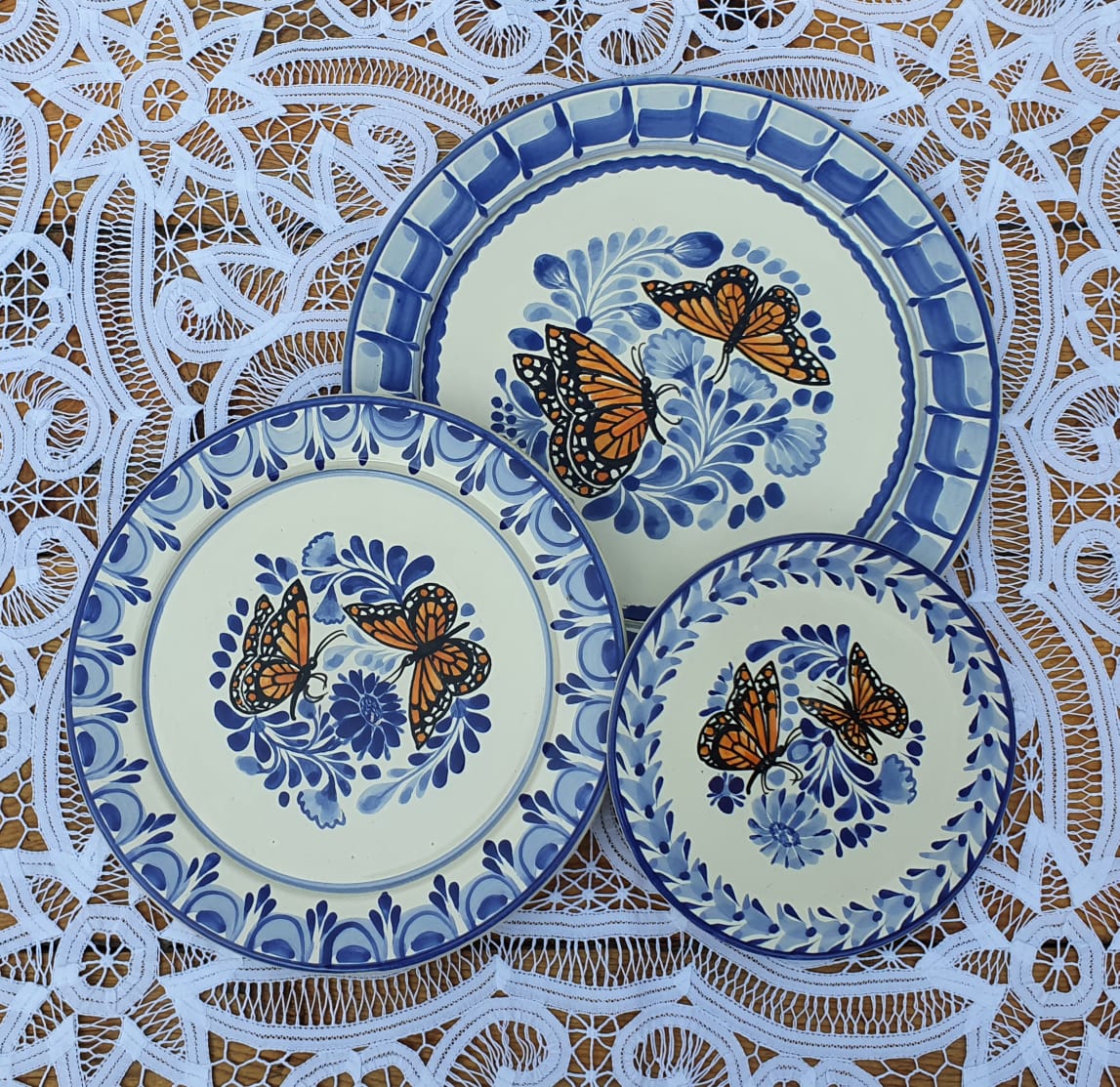 Butterfly Plates Set (3 pieces) MultiColors - Mexican Pottery by Gorky Gonzalez