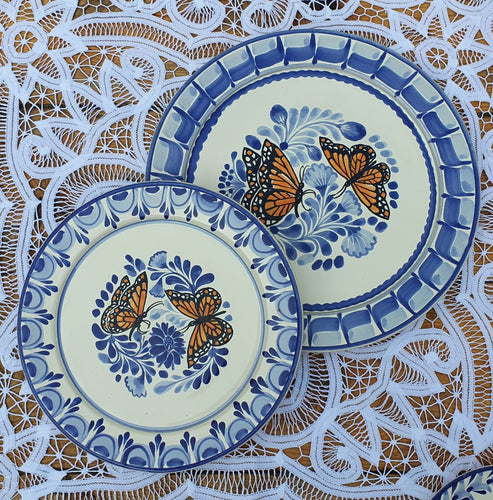 Butterfly Plates Set Base Dinner and Dinner(2 pieces) MultiColors - Mexican Pottery by Gorky Gonzalez