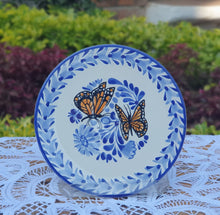 Butterfly Bread Plate / Tapa Plate 6.3" D Blue-Orange Colors - Mexican Pottery by Gorky Gonzalez