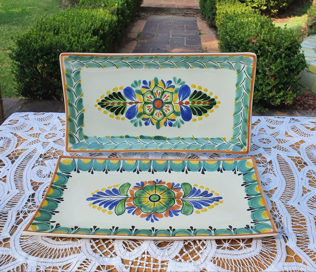 Flower Rectangular Plate / Tray SET (2 pieces) MultiColor
