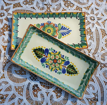 Flower Rectangular Plate / Tray SET (2 pieces) MultiColor