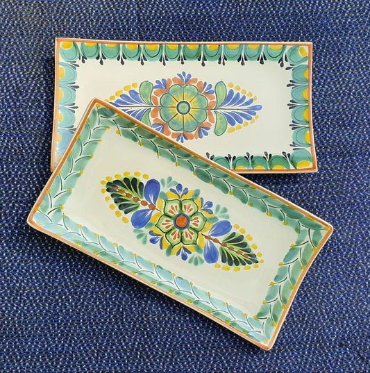 Flower Rectangular Plate / Tray SET (2 pieces) MultiColor