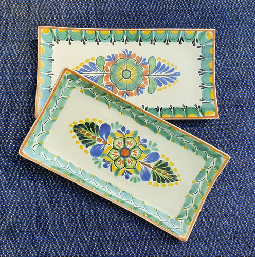 Flower Rectangular Plate / Tray SET (2 pieces) MultiColor