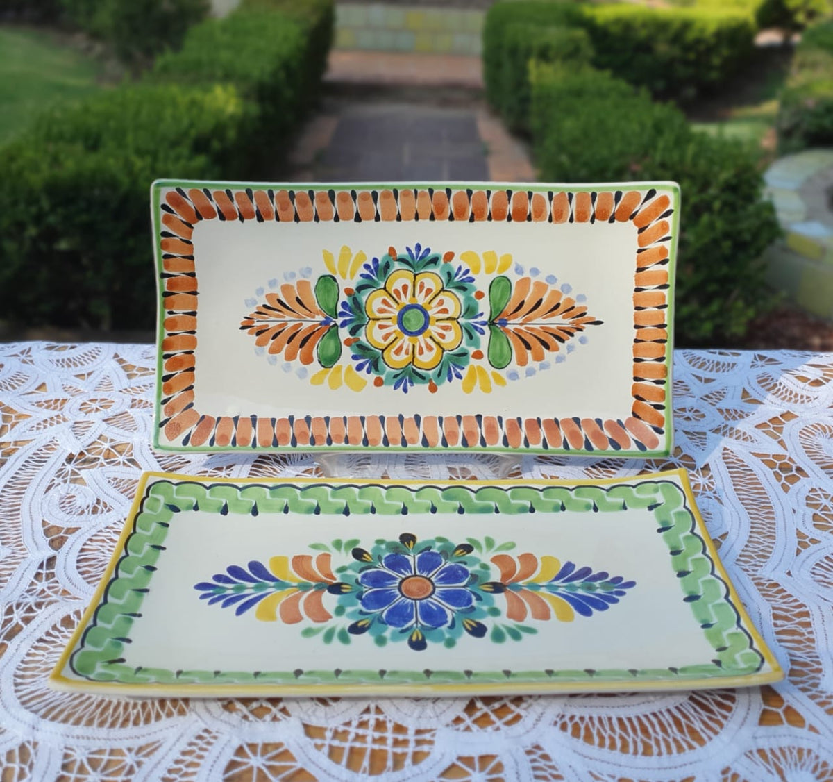 Flower Rectangular Plate / Tray SET (2 pieces) MultiColor