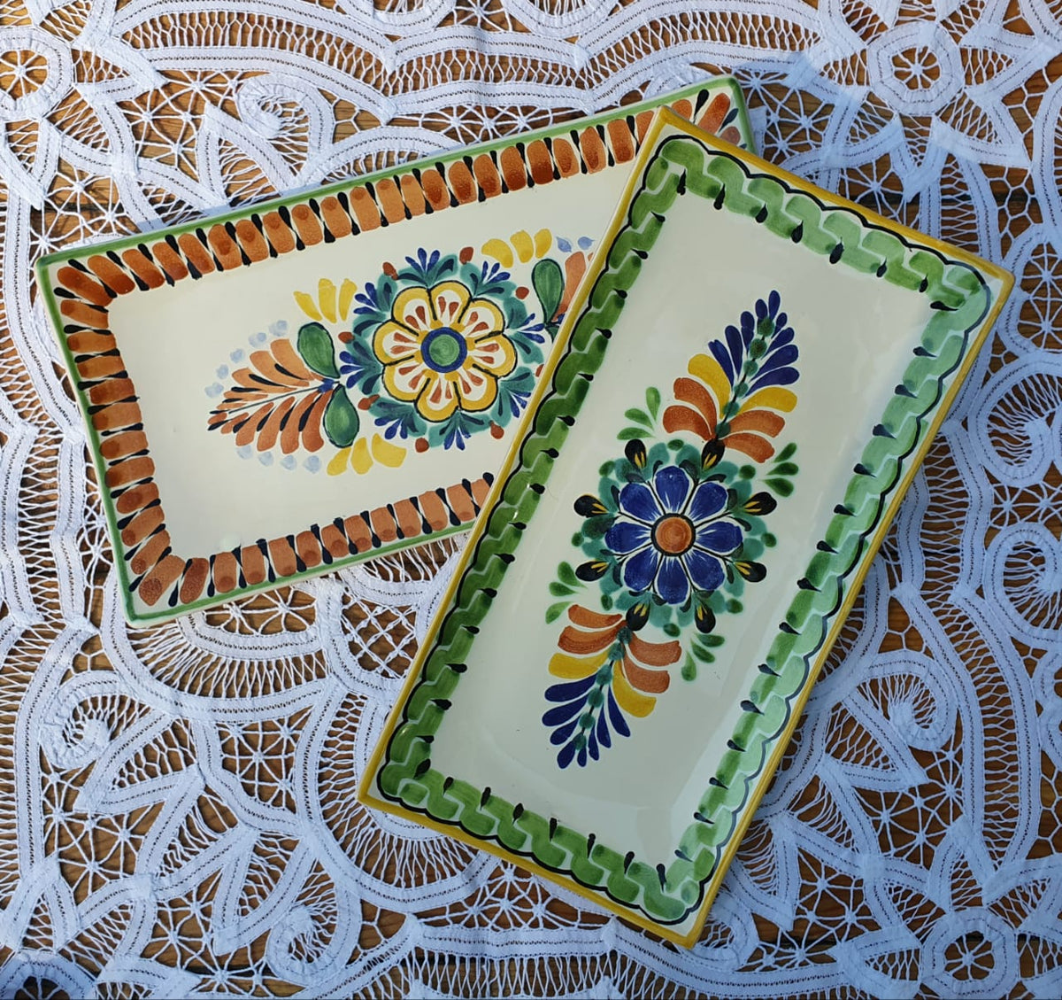Flower Rectangular Plate / Tray SET (2 pieces) MultiColor
