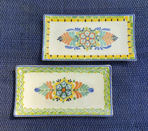 Flower Rectangular Plate / Tray SET (2 pieces) MultiColor