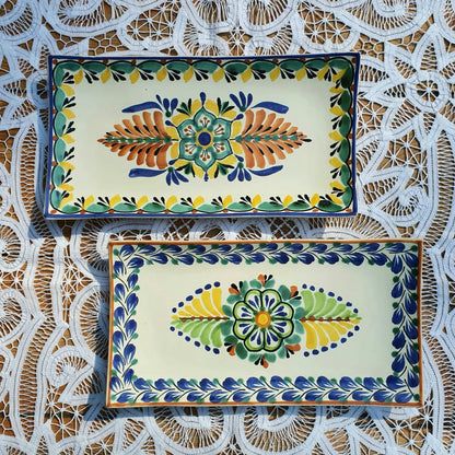 Flower  Rectangular Plate / Tray SET (2 pieces) MultiColor