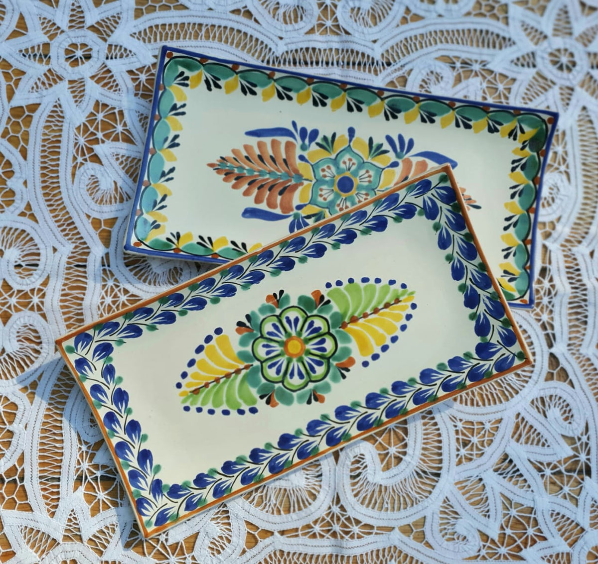 Flower  Rectangular Plate / Tray SET (2 pieces) MultiColor