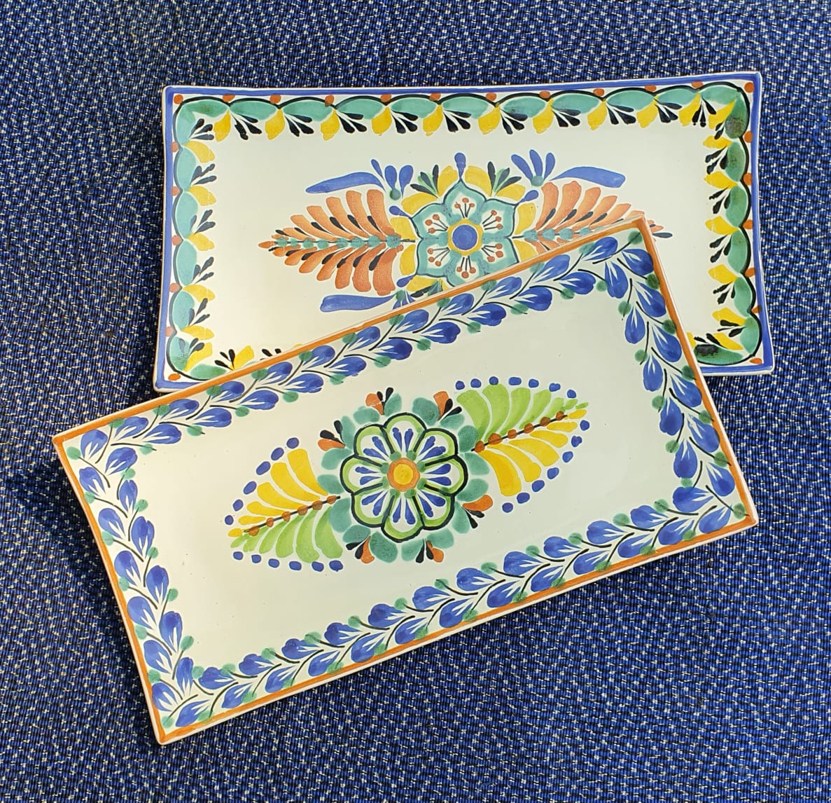 Flower  Rectangular Plate / Tray SET (2 pieces) MultiColor