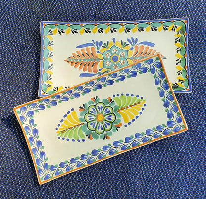 Flower  Rectangular Plate / Tray SET (2 pieces) MultiColor