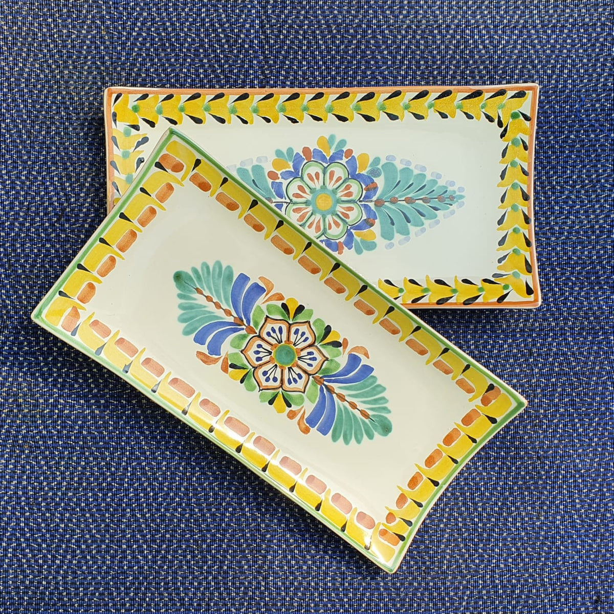 Flower Rectangular Plate / Tray SET (2 pieces) MultiColor