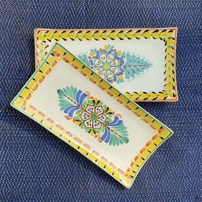 Flower Rectangular Plate / Tray SET (2 pieces) MultiColor