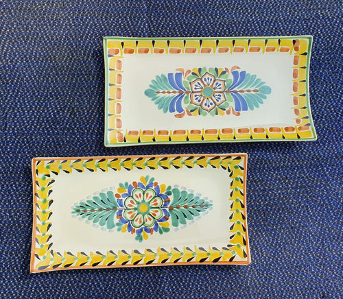 Flower Rectangular Plate / Tray SET (2 pieces) MultiColor