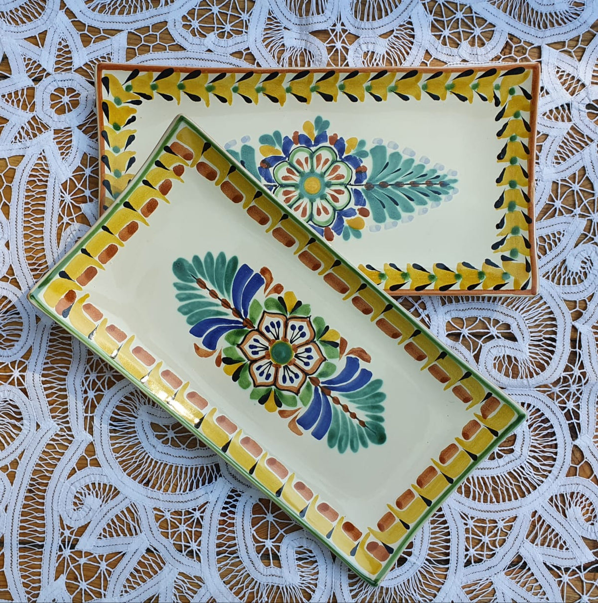 Flower Rectangular Plate / Tray SET (2 pieces) MultiColor