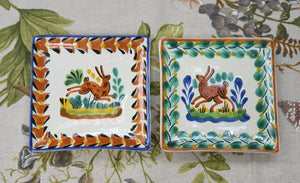 Rabbit Bread Square Plate / Tapa Plate 5*5" Set of 2 MultiColors