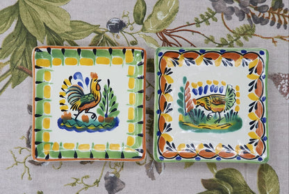 Plato cuadrado de pan de gallo / plato de tapa 5*5" Juego de 2 multicolores 